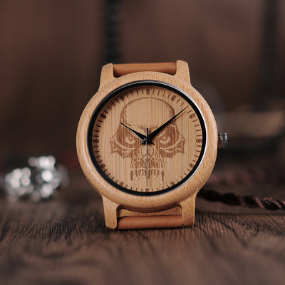 Wood And Bamboo Watch With Leather Belt