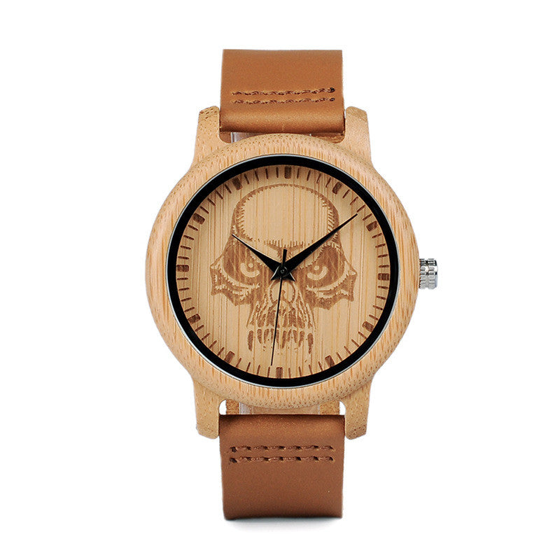 Wood And Bamboo Watch With Leather Belt