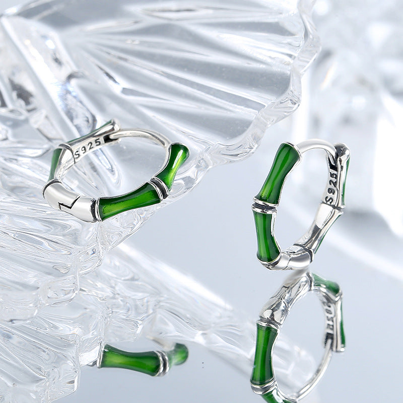 Green Dripping Bamboo Earrings