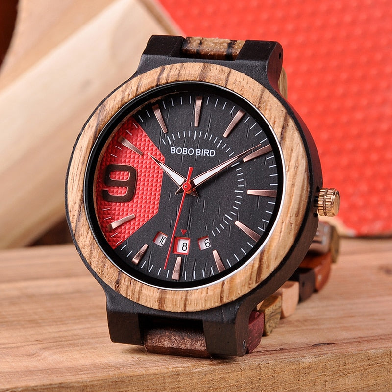 Full Wood Quartz Calendar Waterproof Watch