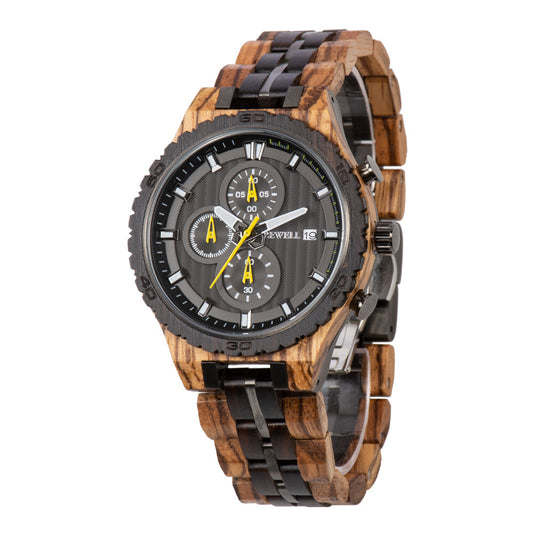 Reloj multifuncional de acero y madera para hombre.