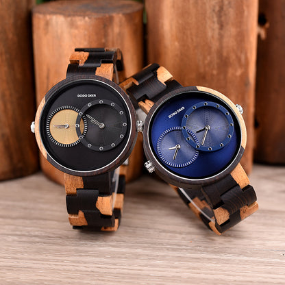 Montre en bois double mouvement en bois