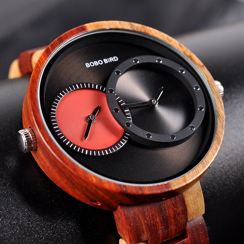 Montre en bois double mouvement en bois