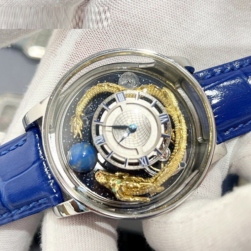 Montre céleste ronde à quartz et saphir