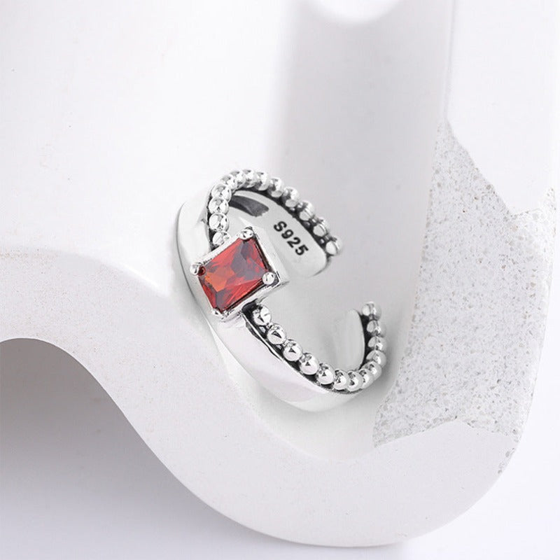 Red Square Ring Studded With Zircon