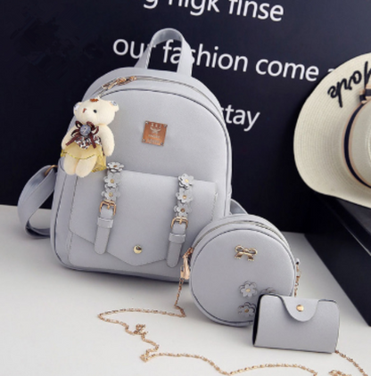 3pcs Set Leather Backpack Shoulder Round Bag Purse