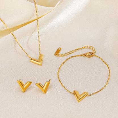 Stainless Steel V-shaped Jewelry Set