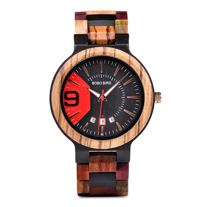 Calendario de cuarzo de madera completo, reloj resistente al agua, reloj para hombre, reloj de mesa de madera para hombre 