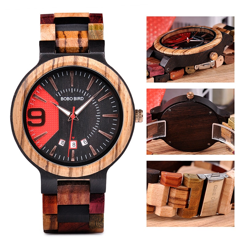 Full Wood Quartz Calendar Waterproof Watch