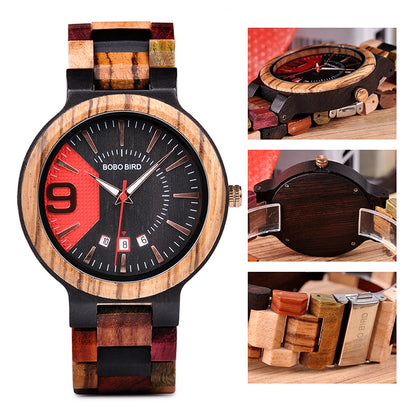 Full Wood Quartz Calendar Waterproof Watch