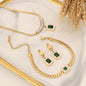 Emerald Zircon Necklace Stainless Steel Jewelry Set