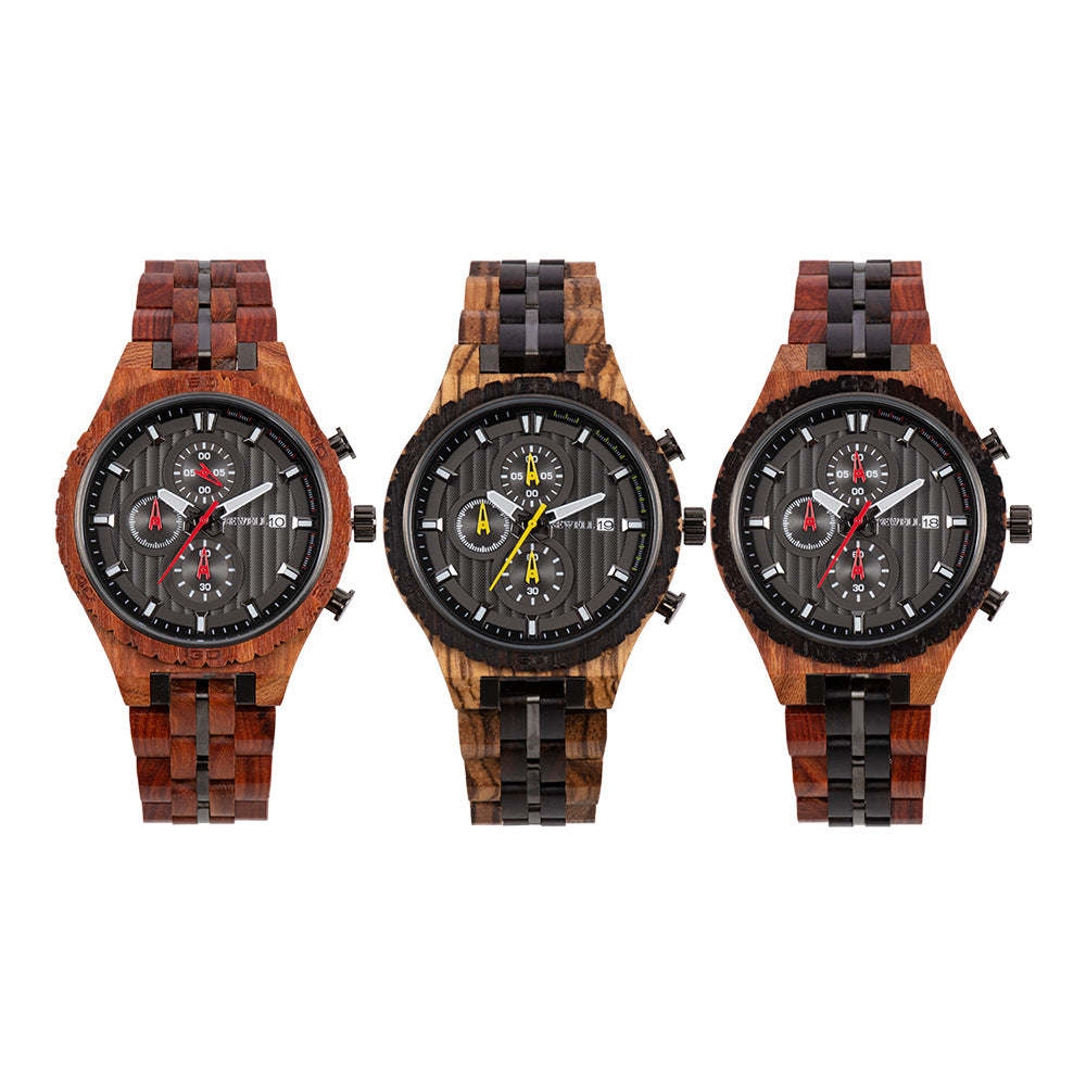 Multifunctional Men's Steel Wood Watch