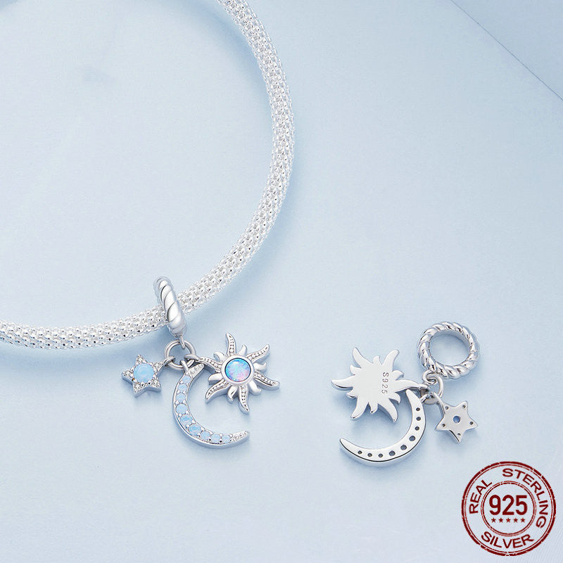 Sterling Silver Sun Moon Star Pendant Bracelet