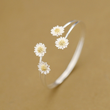 Bracelet Double Fleur En Argent Massif