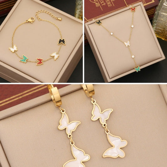 Colorized Butterfly Stainless Steel Jewelry Set