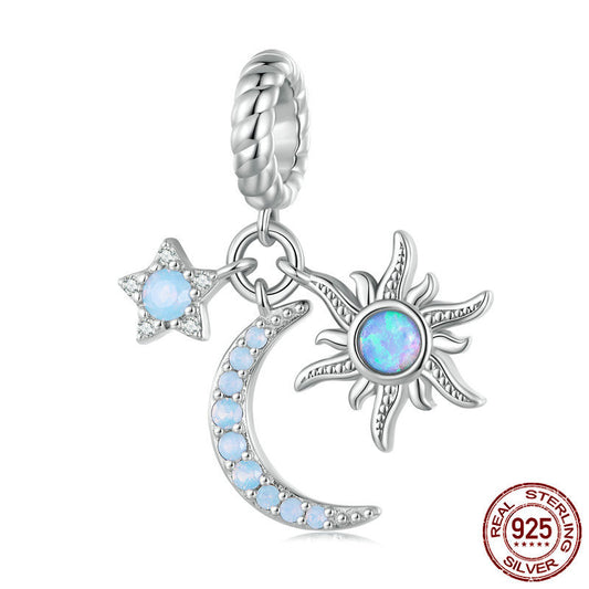 Sterling Silver Sun Moon Star Pendant Bracelet