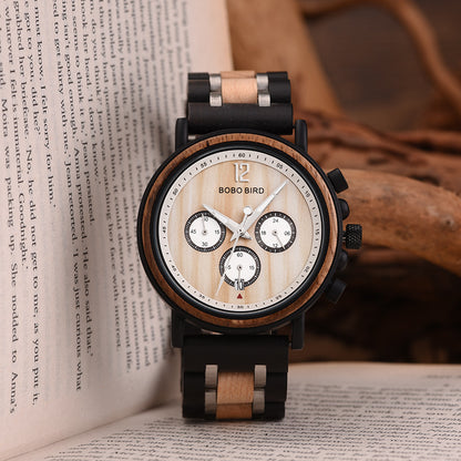 Montre multifonctionnelle en bois massif