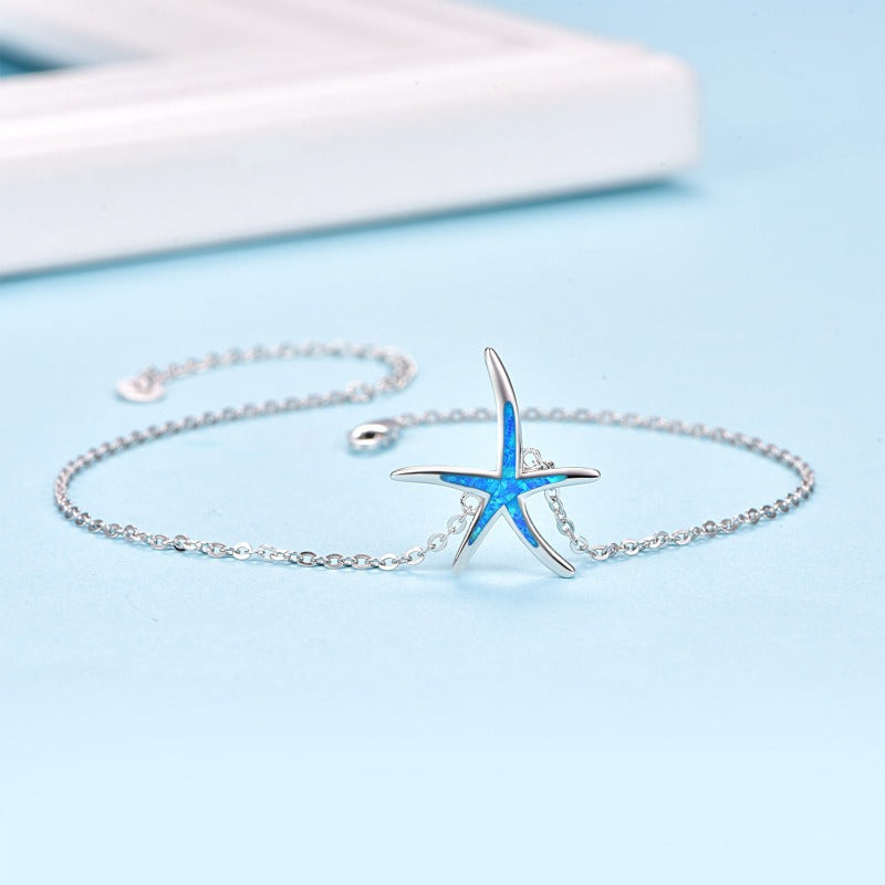 Starfish Anklet White Gold Plated Sterling Silver