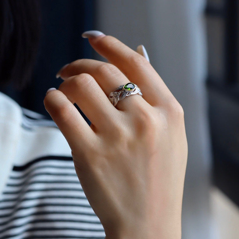 Natural Diopside Feather Ring