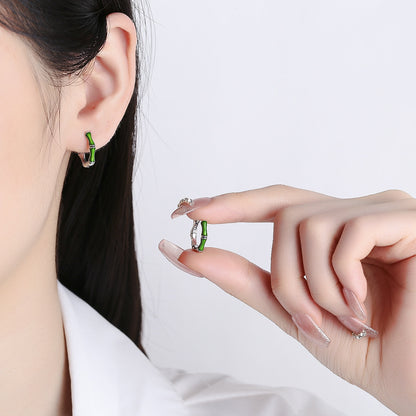 Green Dripping Bamboo Earrings