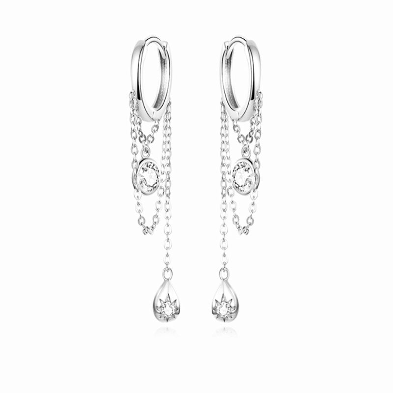 Boucles d'oreilles longues en argent sterling plaqué platine