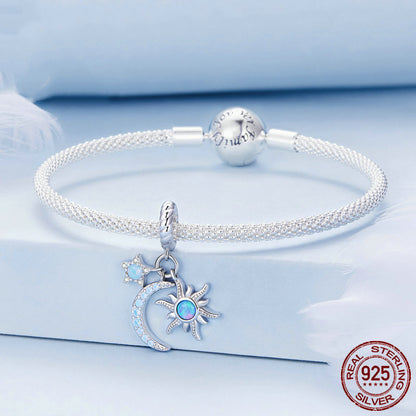 Sterling Silver Sun Moon Star Pendant Bracelet