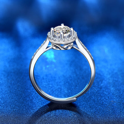 Sterling Silver Round Moissanite Princess Ringed