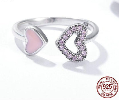 Anillo de dedo con circonita transparente y corazón 