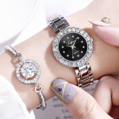 Set-Watch And Bracelet Encrusted With Crystals