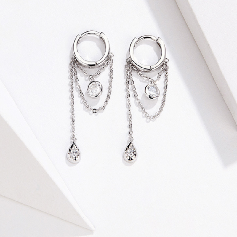 Long Earrings in Platinum Plated Sterling Silver