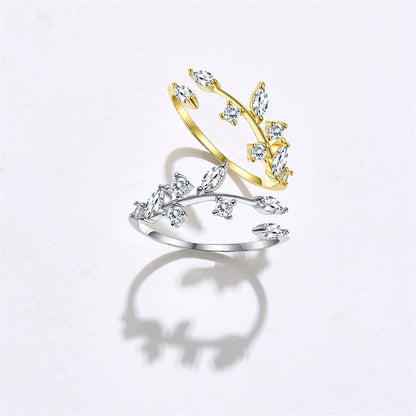 Bague Ouverte Feuille d'Argent