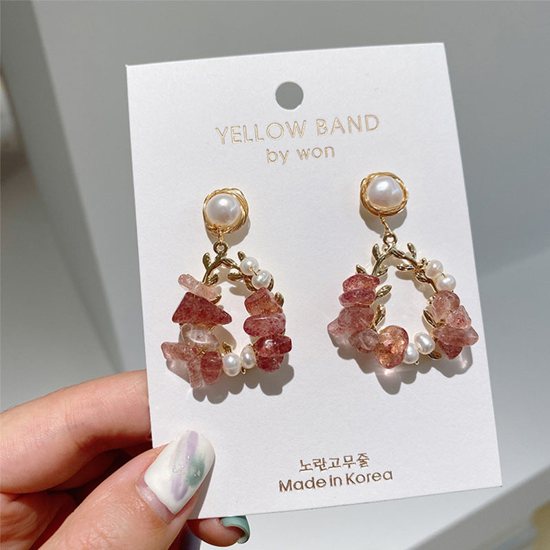 Boucles d'oreilles perles boucles d'oreilles filet cristal boucles d'oreilles rouges boucles d'oreilles feuille design