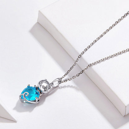 Blue Stone And Platinum Plated Sterling Silver Necklace