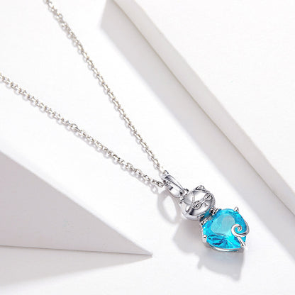 Blue Stone And Platinum Plated Sterling Silver Necklace