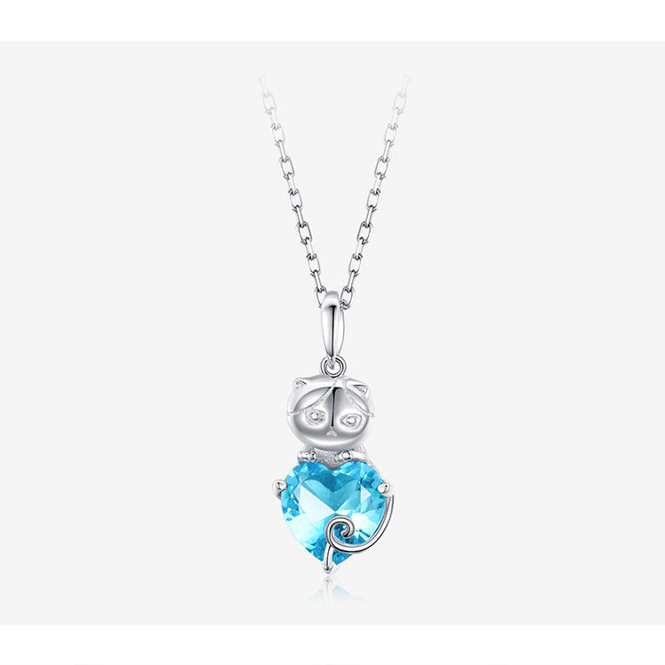 Blue Stone And Platinum Plated Sterling Silver Necklace