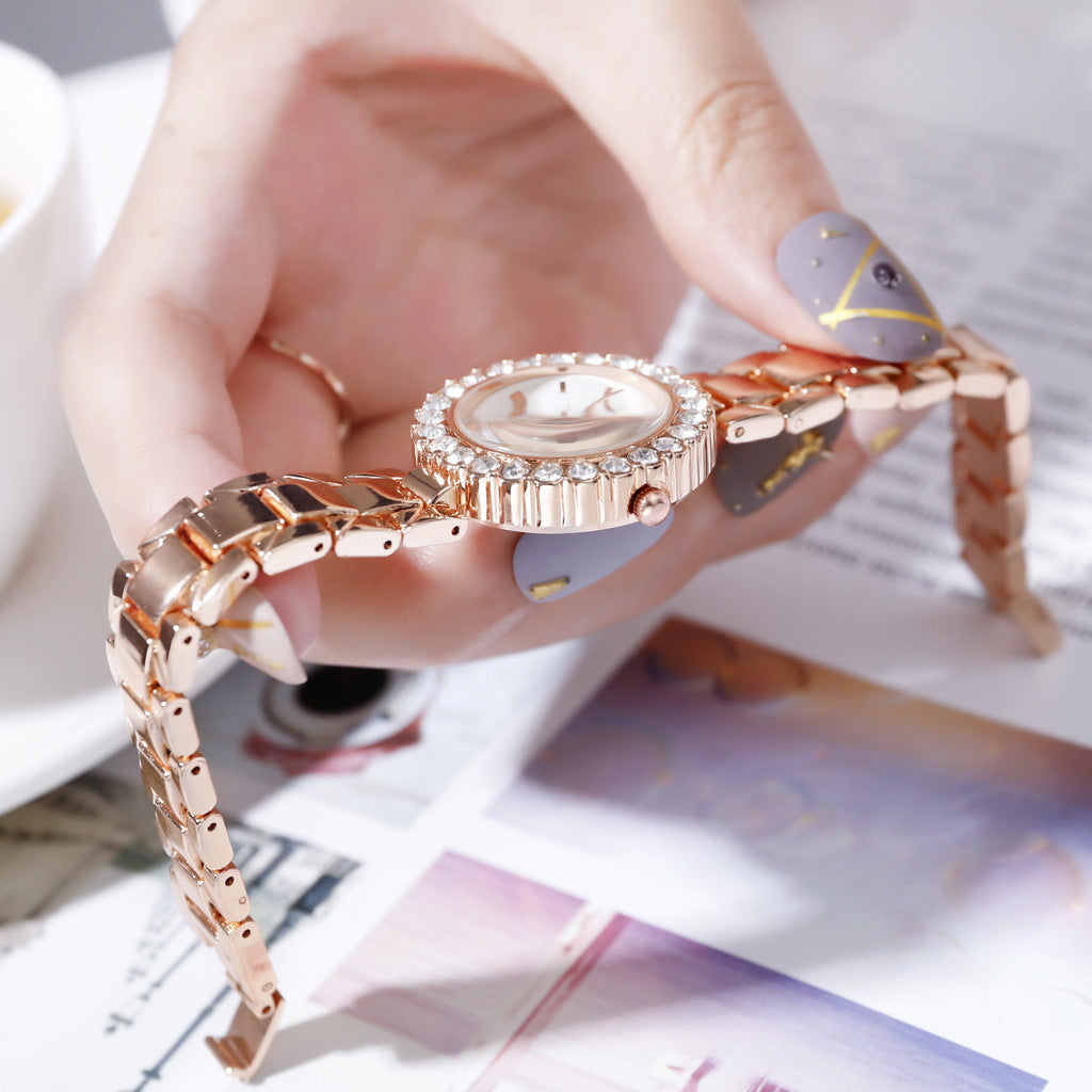 Set-Watch And Bracelet Encrusted With Crystals