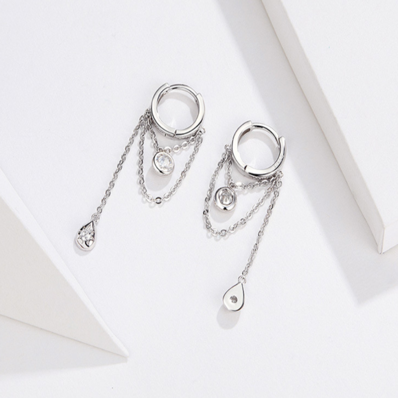 Boucles d'oreilles longues en argent sterling plaqué platine