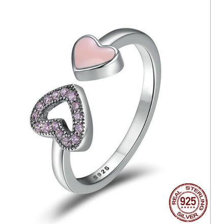 Anillo de dedo con circonita transparente y corazón 