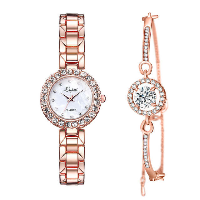 Set-Watch And Bracelet Encrusted With Crystals