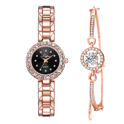 Set-Watch And Bracelet Encrusted With Crystals