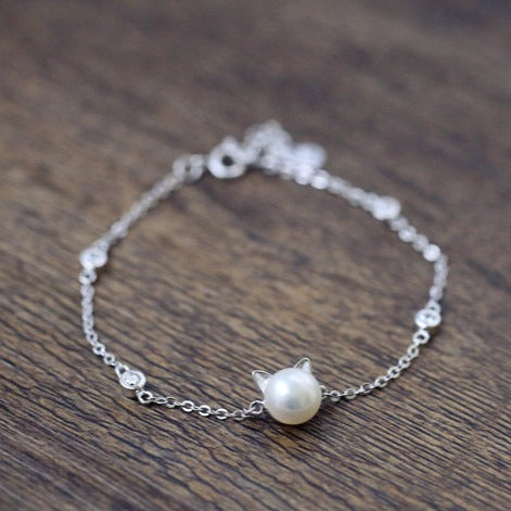 Cat Pearl Silver Bracelet