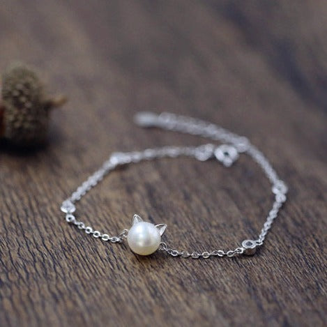 Cat Pearl Silver Bracelet