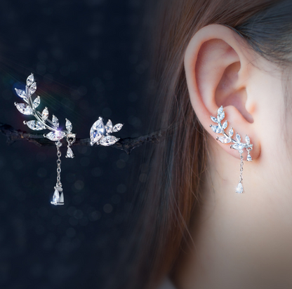 Silver Earrings asymmetrical leaves