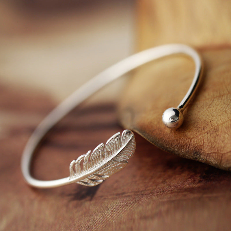 Feather Shaped Silver Bracelet