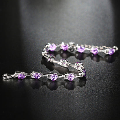 Sterling Silver Bracelet Inlaid Purple Diamond