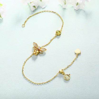 Pulsera y tobillera de plata con abeja de citrino