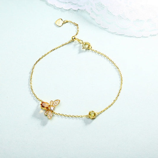 Bracelet et bracelet de cheville en argent citrine abeille