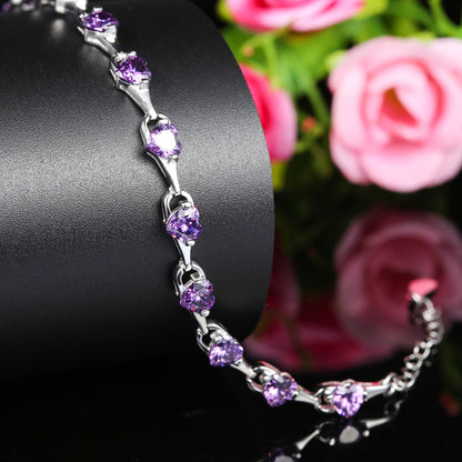 Pulsera de plata de ley con incrustaciones de diamantes morados