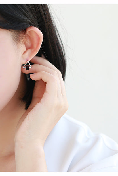 Geometric Triangle Black Earring