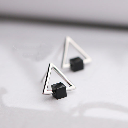 Geometric Triangle Black Earring